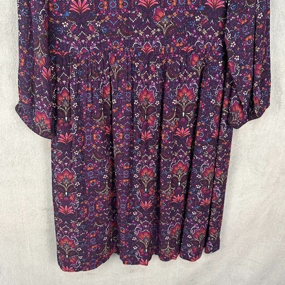 J Jill Dress Womens Large Purple Floral Embroidered Preppy Modest Peasant V Neck - Picture 6 of 14